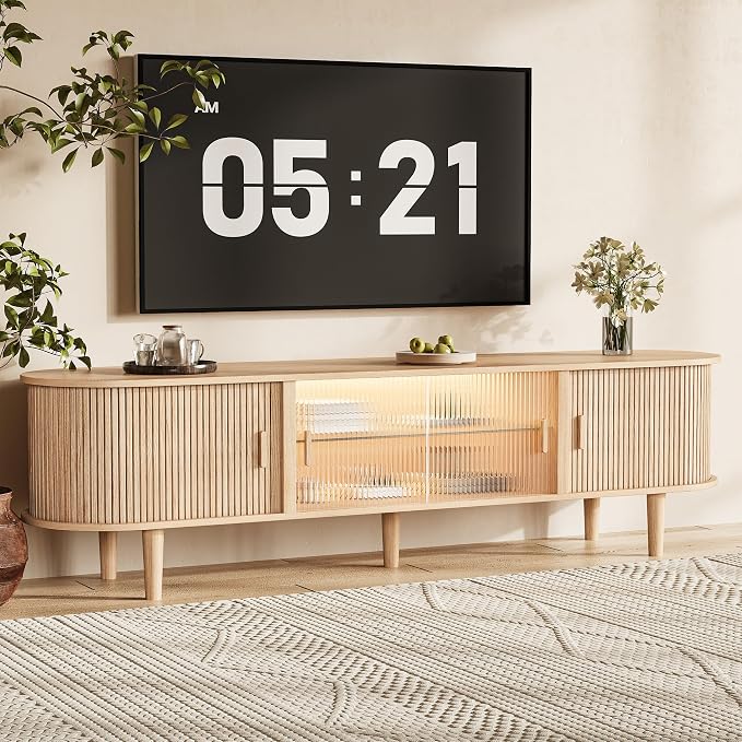 70" Fluted TV Stand with LED Lights by INNODToddlerTower