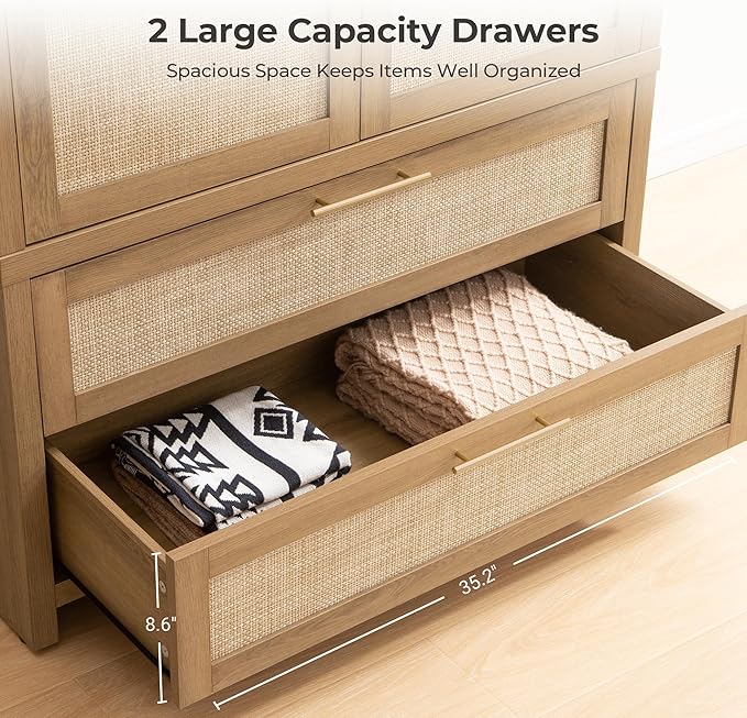 SICOTAS Armoire Wardrobe Closet, Larger Rattan Armoires Wardrobe Cabinet - Image 5