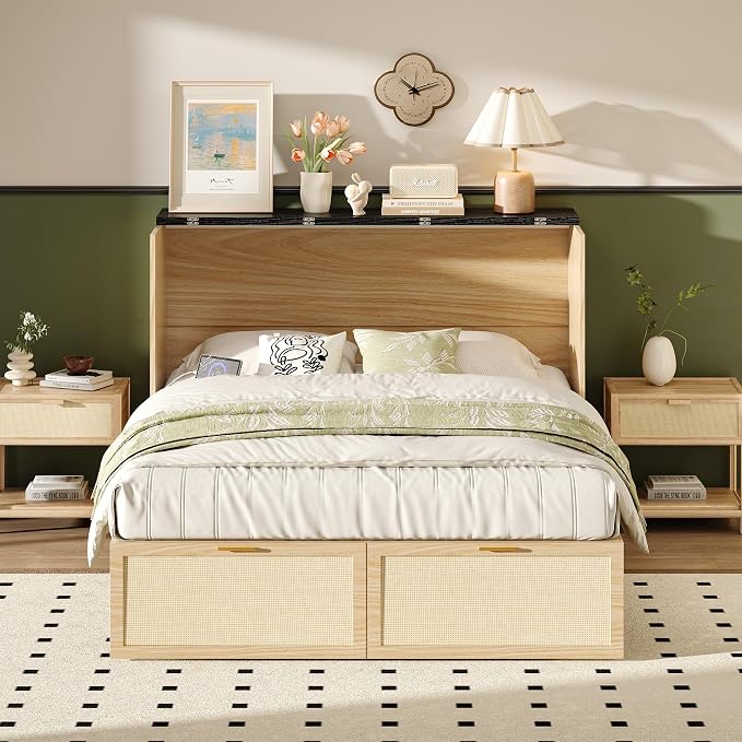 VINGLI Queen Size Rattan Murphy Bed - Image 5