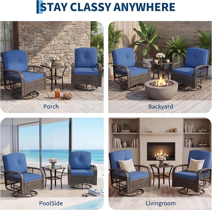 3-Piece Outdoor Patio Furniture Set, 2 Swivel Rocking Chairs and Tempered Glass - Image 6