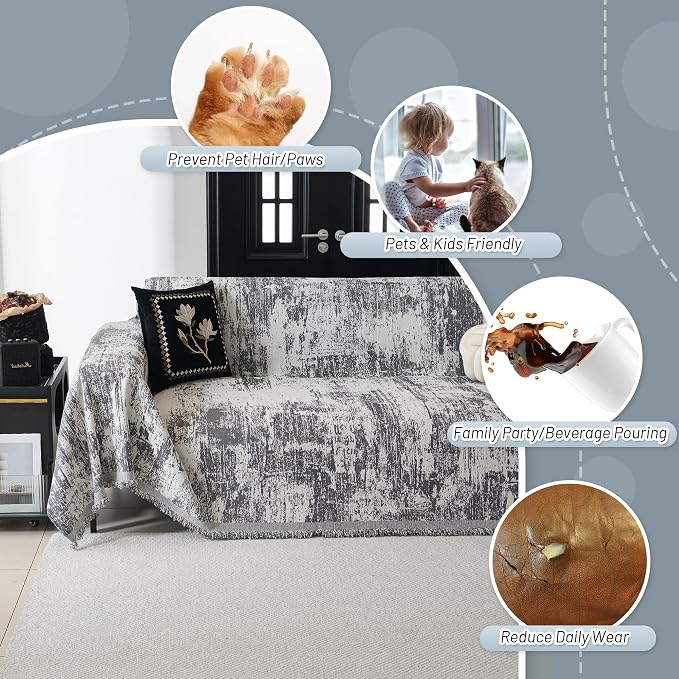 MYSKY HOME Boho Couch Cover for Dogs Washable Deep Grey Abstract Couch Sofa - Image 3