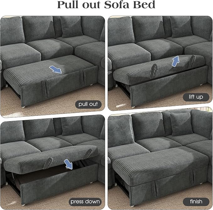 Ihanherry 81-inch Corduroy Modular Sectional Sofa Bed - Image 7
