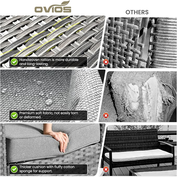 ovios 7 Pieces Patio Furniture Set, Outdoor Wicker Sofa Couch - Image 8