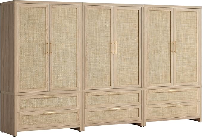 SICOTAS Armoire Wardrobe Closet, Larger Rattan Armoires Wardrobe Cabinet by SICOTAS