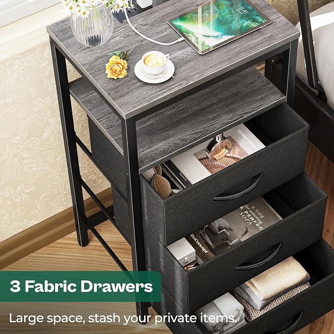 Huuger Nightstand with Charging Station, 27.6 Inch End Table Bedside Table with - Image 6