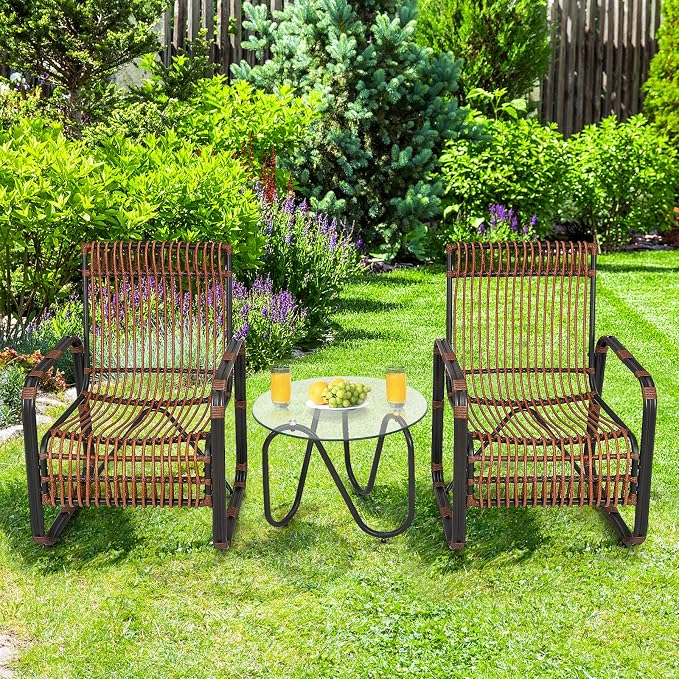 Tangkula 3 Piece Patio Rattan Furniture Set, Includes 2 Single Wicker Chairs - Image 3