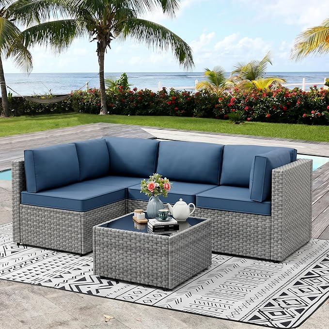 Vongrasig 5 Pieces Outdoor Sectional Furniture, All-Weather Rattan Patio by Vongrasig