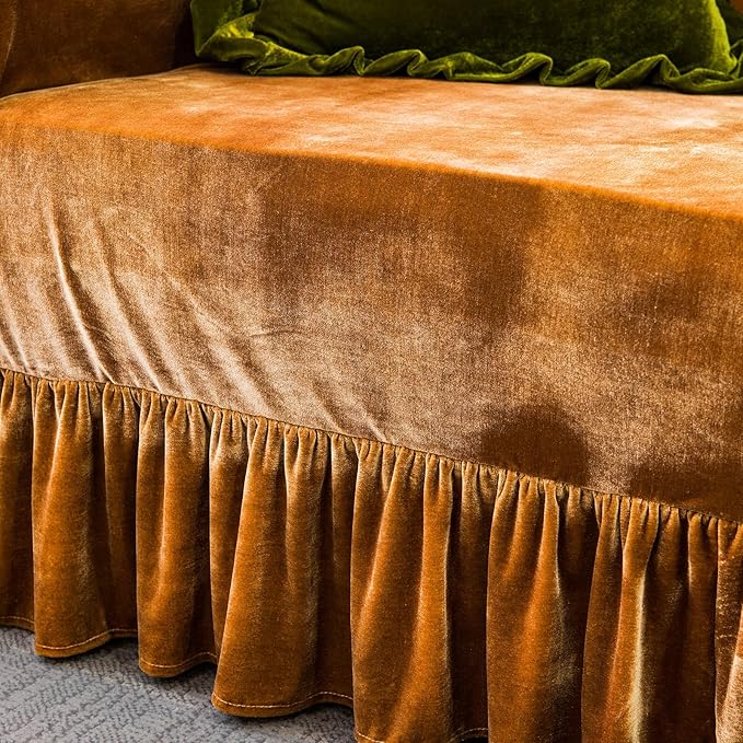 Velvet Sofa Cover Soft Decorative Luxurious Solid Exquisite Ruffle Trim - Image 6
