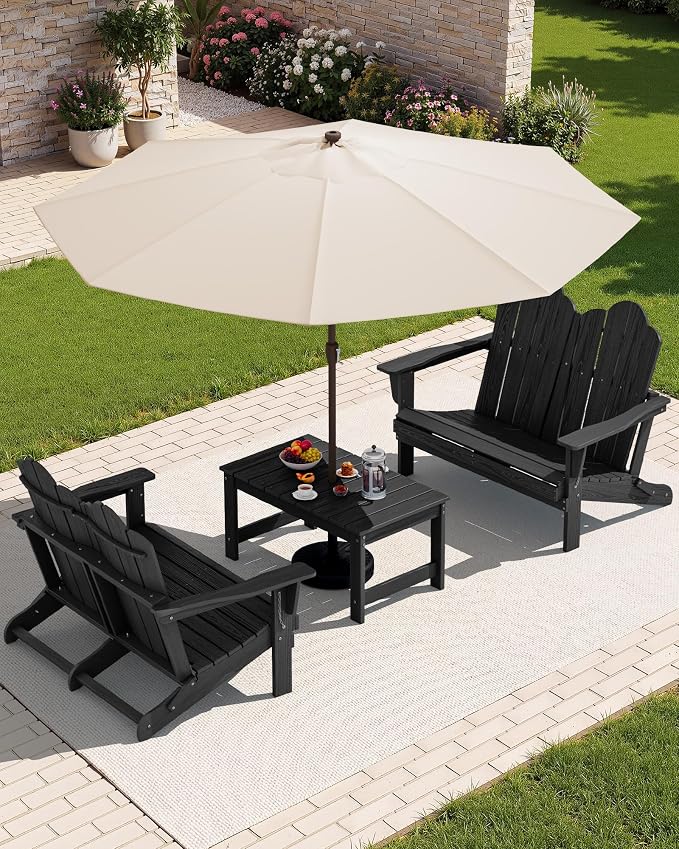SERWALL Folding Adirondack Bench, HDPE All-Weather Adirondack Loveseat Set of 2 - Image 2