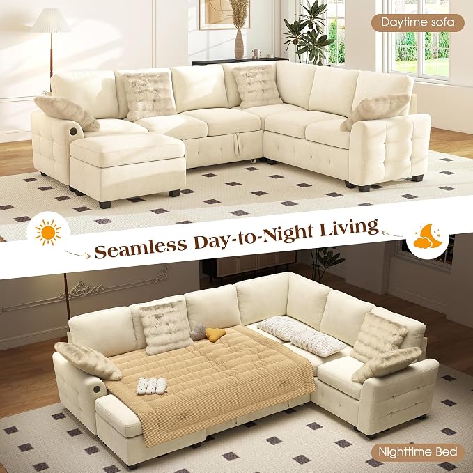 Ihanherry 106-inch Large L-Shaped Sectional Sofa Bed, 7-Seater Convertible Pull - Image 3