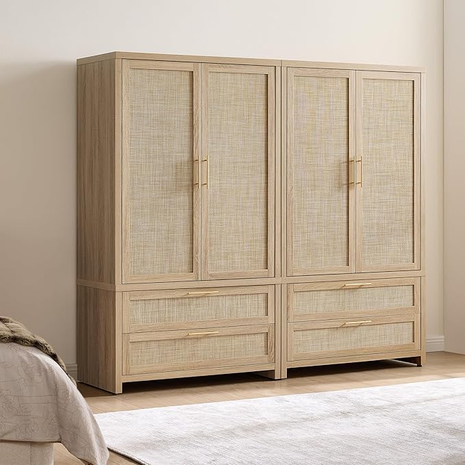 SICOTAS Armoire Wardrobe Closet, Larger Rattan Armoires Wardrobe Cabinet - Image 2