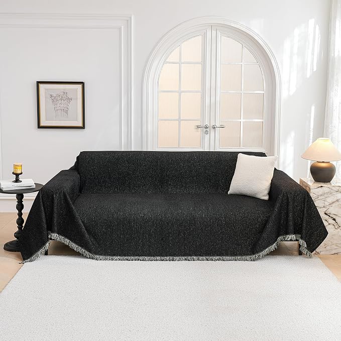 MYSKY HOME Black Chenille Sofa Slipcover Couch Covers - Image 9