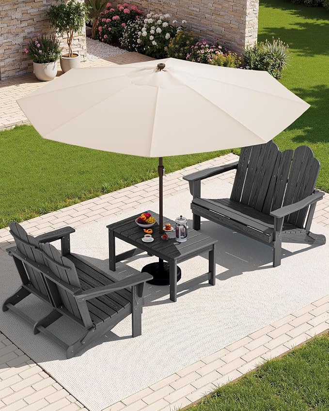 SERWALL Folding Adirondack Bench, HDPE All-Weather Adirondack Loveseat Set of 2 - Image 2