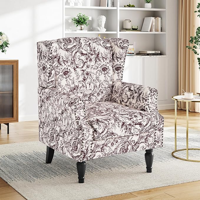 Pia Ricco Set of 2 Floral Accent Chairs, High Back Upholstered Armchairs - Image 5