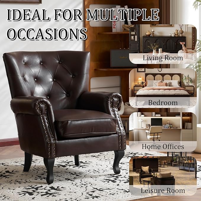 Modern Accent Chair Set of 2, Mid-Century PU Leather Armchair - Image 7