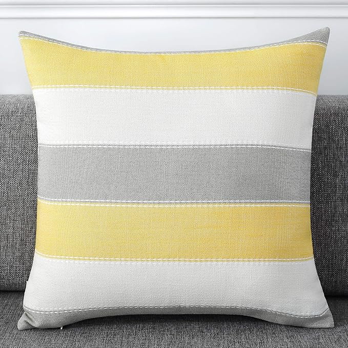 AmHoo Pack of 2 Farmhouse Stripe Check Throw Pillow Covers Set Case Cotton - Image 2