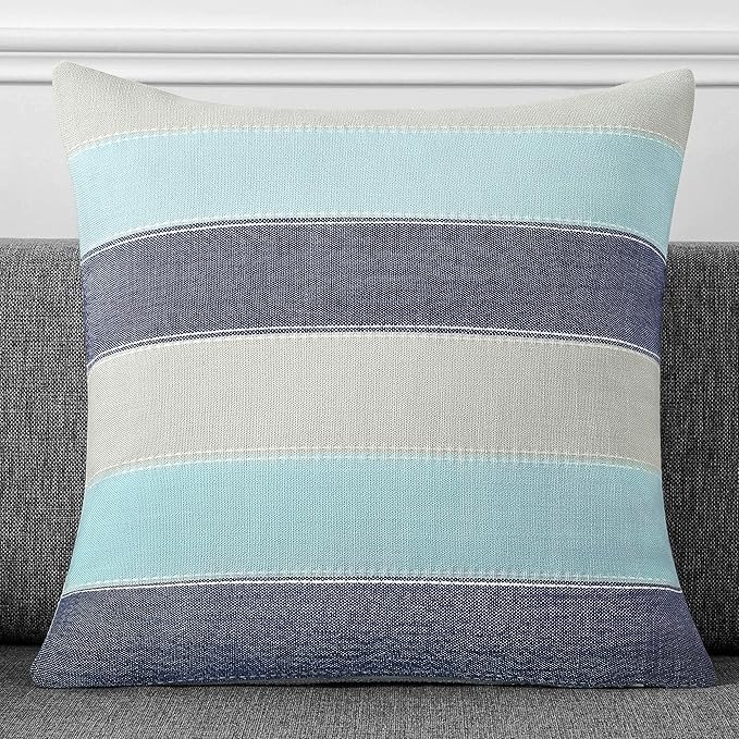 AmHoo Pack of 2 Farmhouse Stripe Check Throw Pillow Covers Set Case Cotton - Image 2